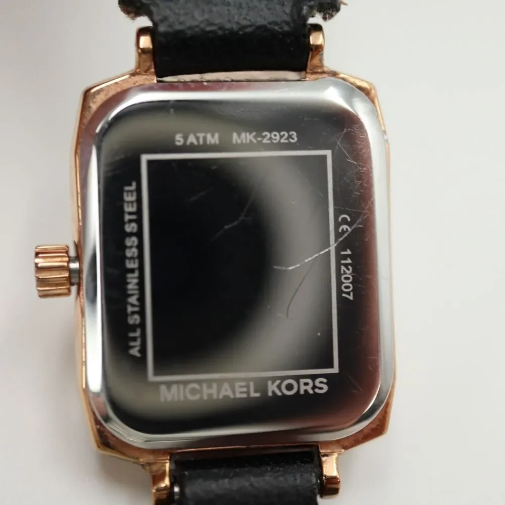 Michael Kors Alane Watch 18mm Rose Gold Tone MOP Rectangle Tank Leather MK2923